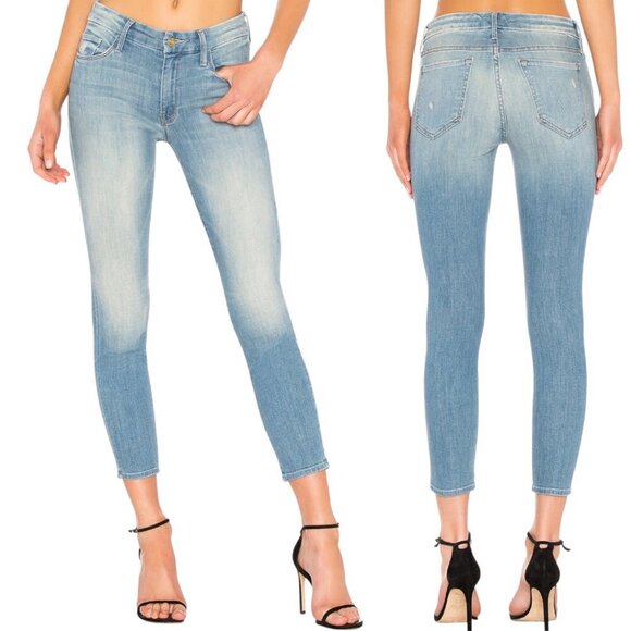 Mother The Looker Crop Jeans Size 29 In Shake Well Wash Blue Stretch Distressed - Picture 11 of 16